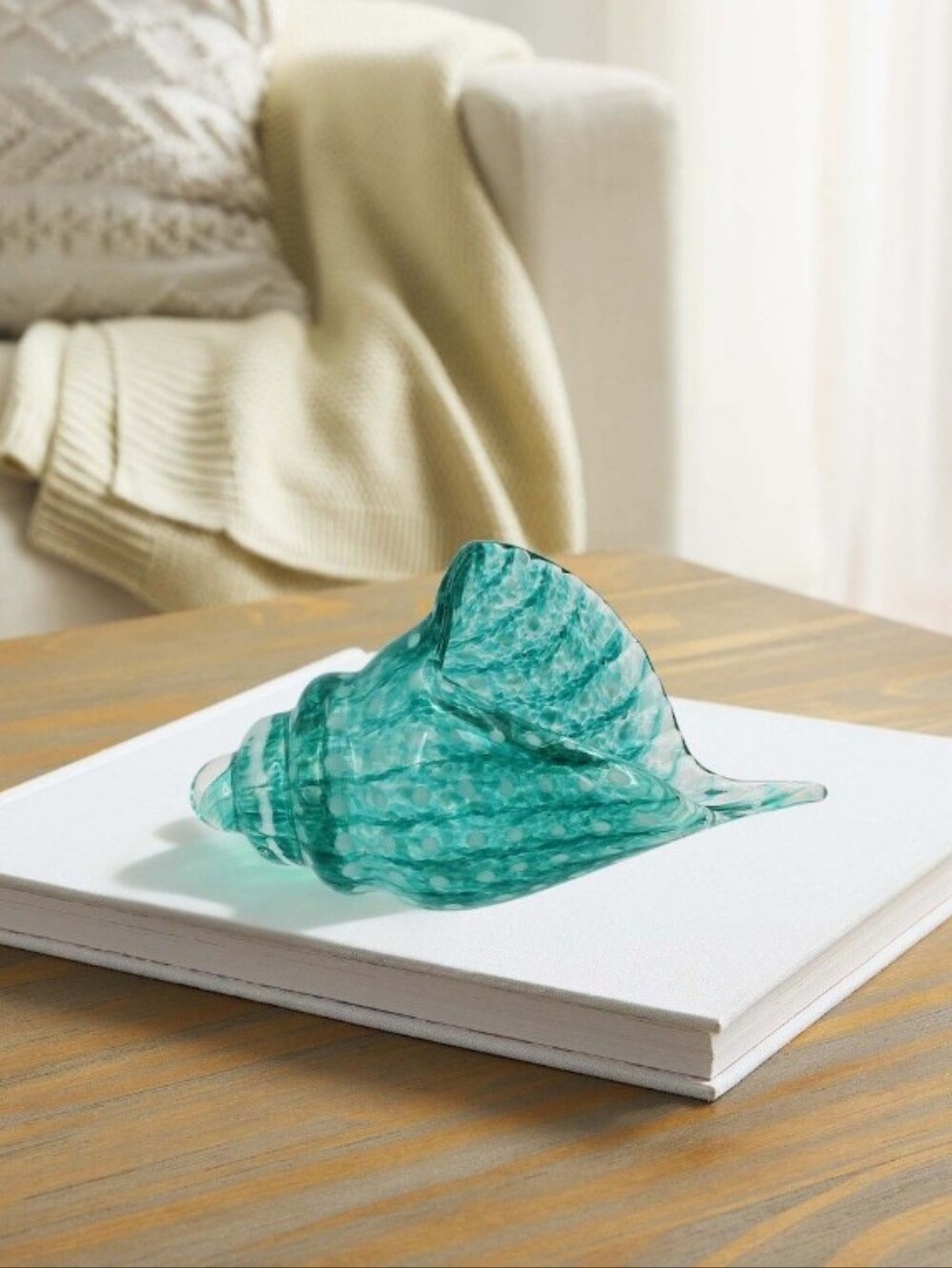 Kohl's Teal and White Handblown Glass Conch Shell Accent NWT